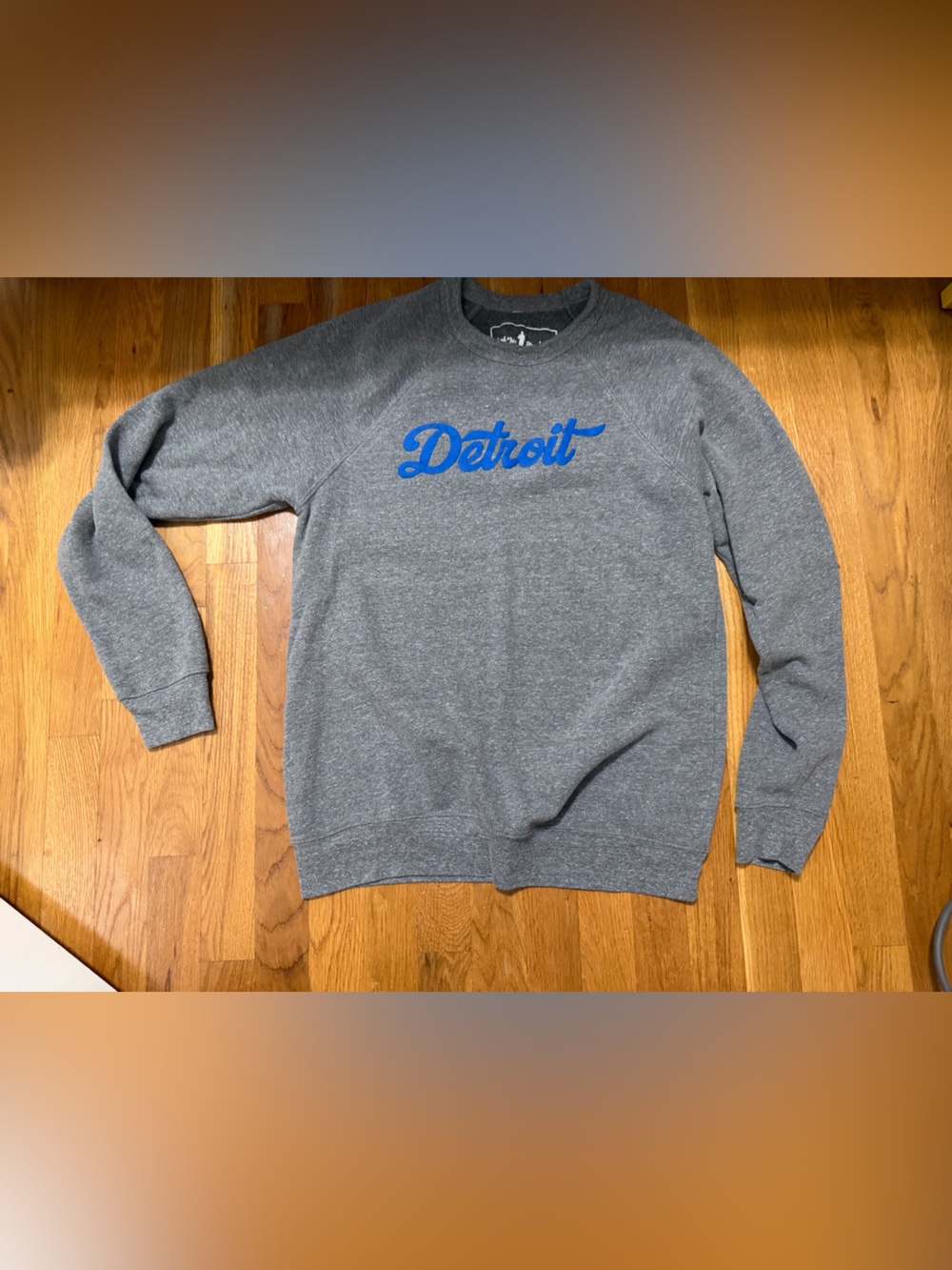 Detroit Script Crewneck Sweatshirt - Gray with Blue Logo